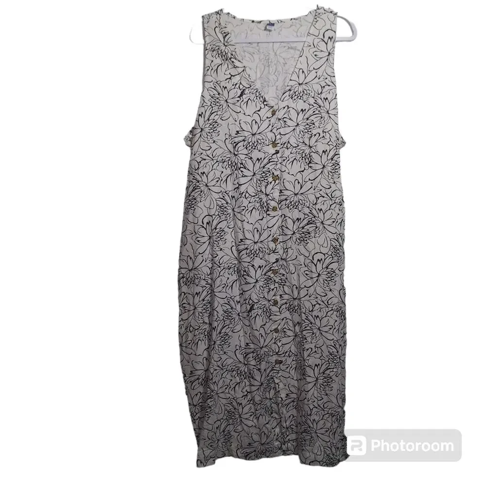 Old Navy Sleeveless Button-Front Linen-Blend Midi Shift Dress Size XXL - Picture 2 of 12